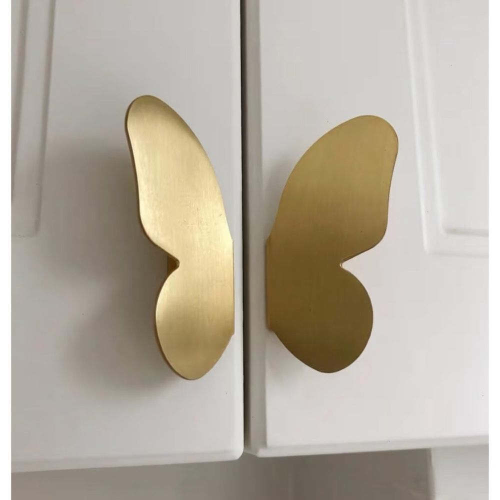 Butterfly Brass Cabinet Knob Modern Dresser Drawer Pull - Picture 2 of 8